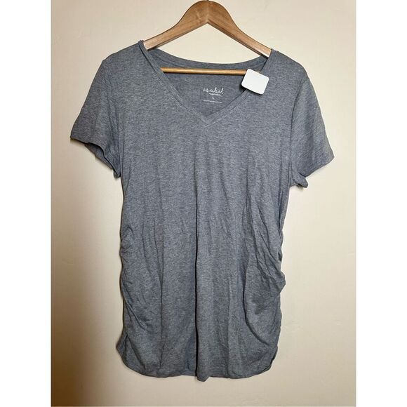 Ingrid & Isabel Maternity Gray Short Sleeve V Neck T-shirt Size Large - Picture 2 of 4